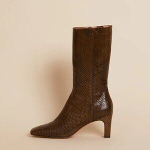 NWT Rouje Elsa Boots Python Khaki SZ 36/Snakeskin Leather Boots Calf High Boots